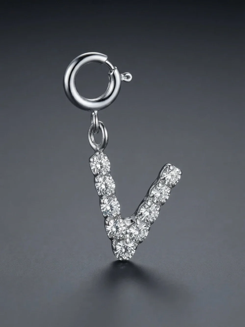 Crystal Pavé Letter V Charm Pendant in Silver